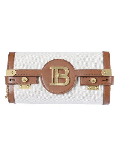 Balmain Logo Plaque Chain Wallet In Natural/brown
