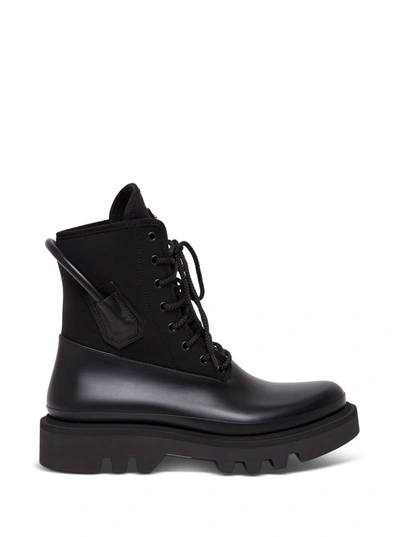 Givenchy Combat Ankle Boots In Neoprene And Satin In Black