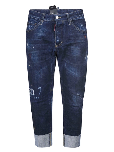 Dsquared2 Rear Patched Cropped Jeans In Blue