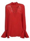 PATOU EMBROIDERED SILK TOP,TO0220013 303R CAPUCINE RED