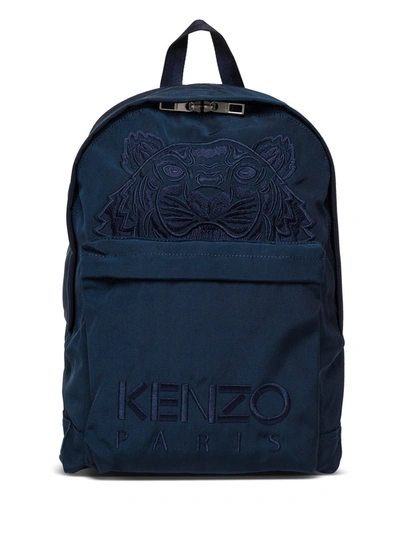 Kenzo Nylon Blend Backpack With Logo In Blu