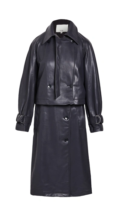 Tibi Convertible Trench Coat With Removable Belt In Dark Navy