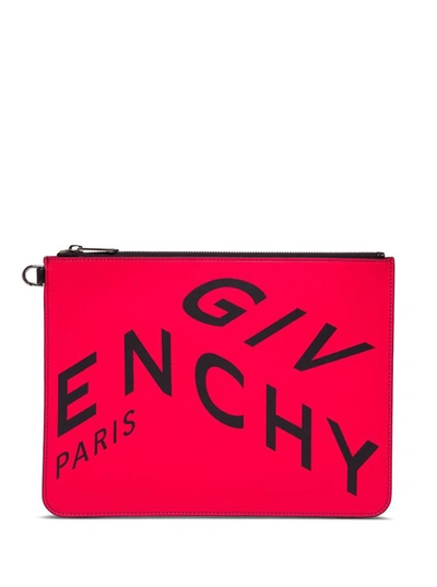 Givenchy Fragment Clutch In Leather With Contrasting Logo Print In Red
