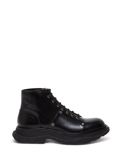 Alexander Mcqueen Shiny Black Calfskin Ankle Boots