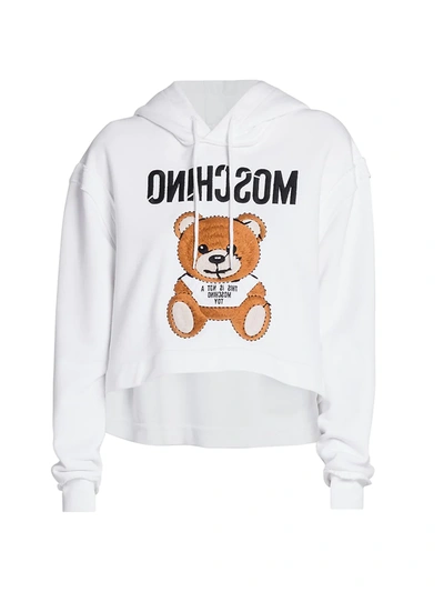 Moschino Embroidered-design Cropped Hoodie In White