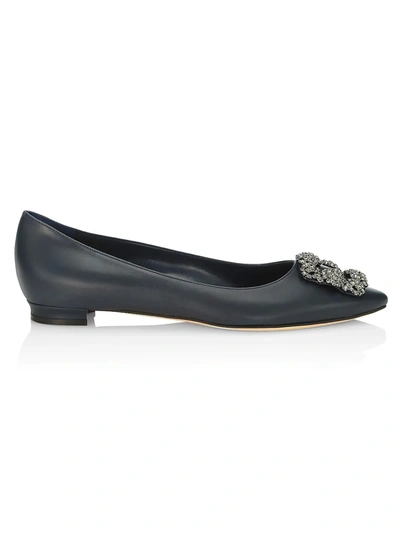 Manolo Blahnik Ladies Hangisi Flat Black Leather Ballerinas