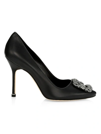 Manolo Blahnik Hangisi 105 Embellished Leather Pumps In Black