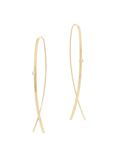 Lana Jewelry Women's Narrow Flat Upside Down 14k Yellow Gold & Diamond Hoop Earrings