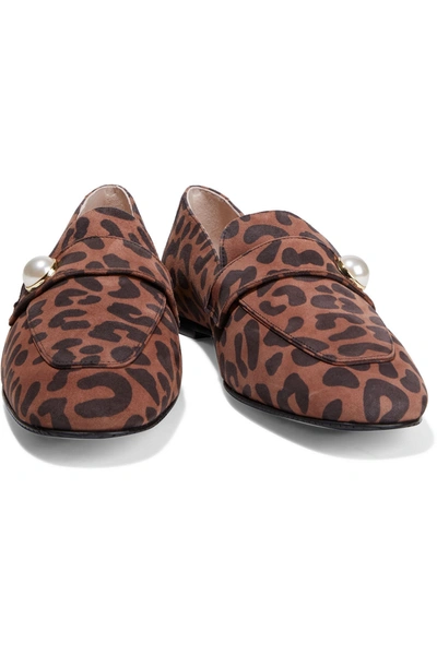 Stuart Weitzman Payson Faux Pearl-embellished Leopard-print Suede Loafers In Animal Print