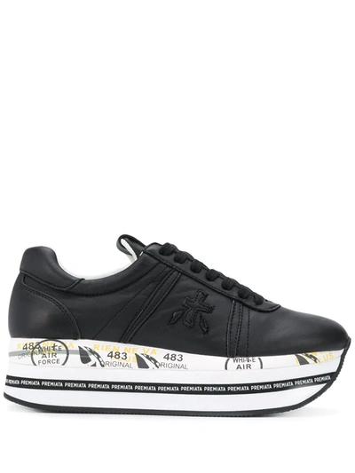 Premiata Trainers In Shiny Leather And Suede In Black
