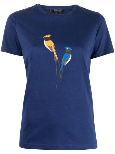 Shanghai Tang Embroidered Bird Print Cotton T-shirt In Blue