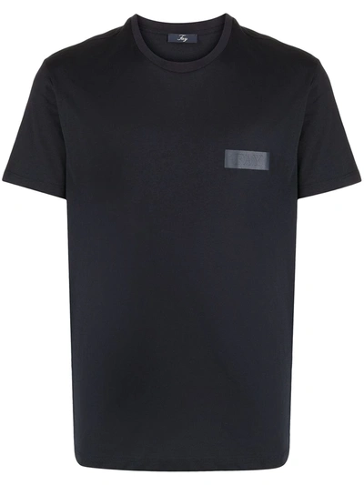 Fay Cotton T-shirt With Rubberized Logo In Dark Blue