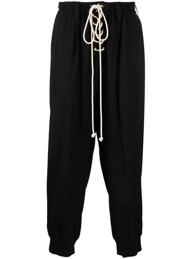 Yohji Yamamoto Lace-up Drawstring Wool Trousers In Black