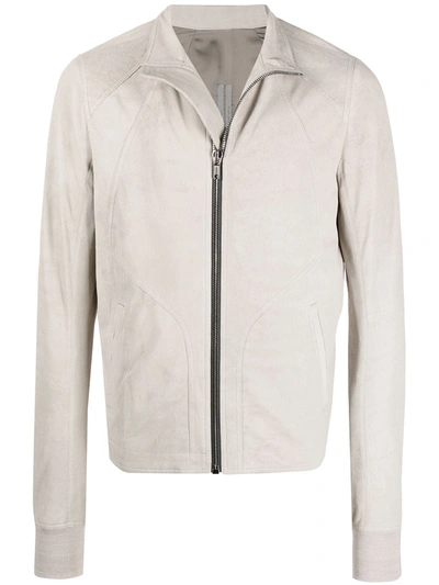 Rick Owens Ecru Zip-up Leather Jacket In White