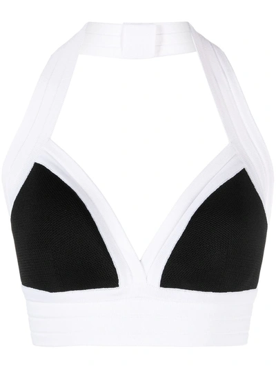 Balmain Viscose Knit Triangle Bra Top In White