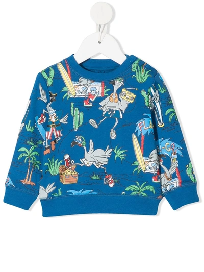 Stella Mccartney Blue Sweatshirt For Baby Boy With Flamingos