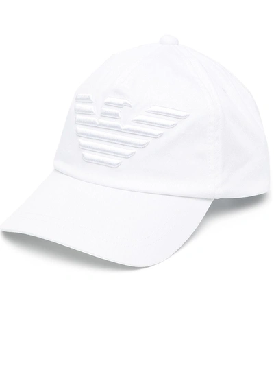 Emporio Armani Baseball Cap With Embroidered Oversized Eagle In White