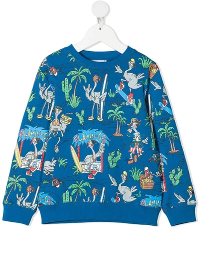 Stella Mccartney Kids' Flamingo Land-print Sweatshirt In Blue