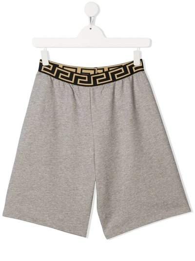 Young Versace Teen Greca-waistband Casual Shorts In Grey