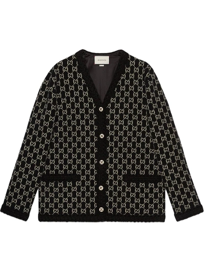 Gucci Black Metallic Monogram Intarsia Cardigan In Black - Ivory