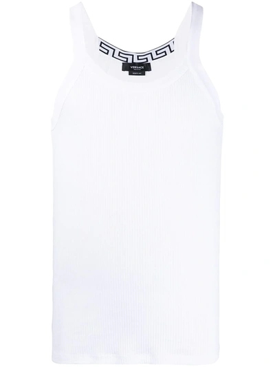 Versace Greca-trim Rib-knit Tank Top In White