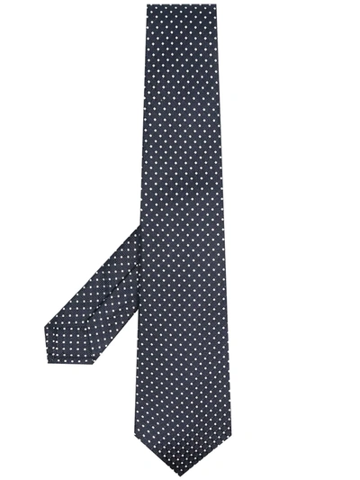 Kiton Geometric-embroidered Silk Tie In Blue
