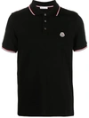 Moncler Cotton Piquet Polo Shirt With Tricolour Finishes In Black