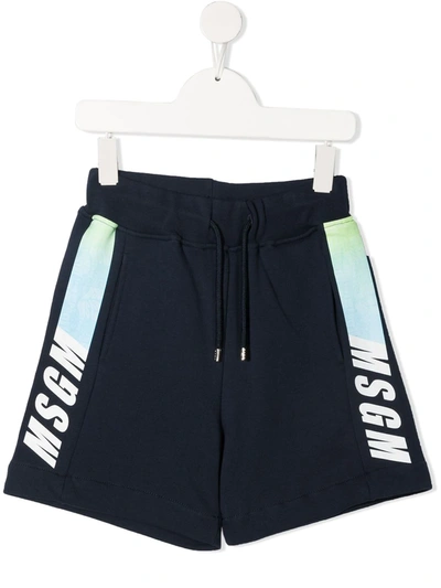 Msgm Kids' Logo-print Drawstring Shorts In Blue