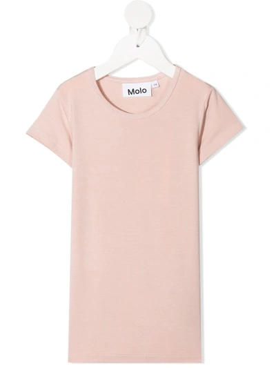 Molo Kids' Round-neck Short-sleeve T-shirt In Pink