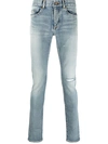 Saint Laurent 15cm Skinny Low Waist Cotton Denim Jeans In Blue