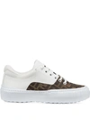 Fendi Mesh-trimmed Logo-jacquard Canvas And Leather Sneakers In White