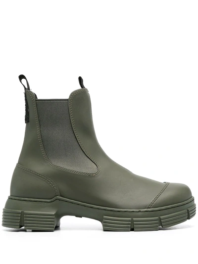 Ganni Khaki Recycled Rubber City Boots In Green