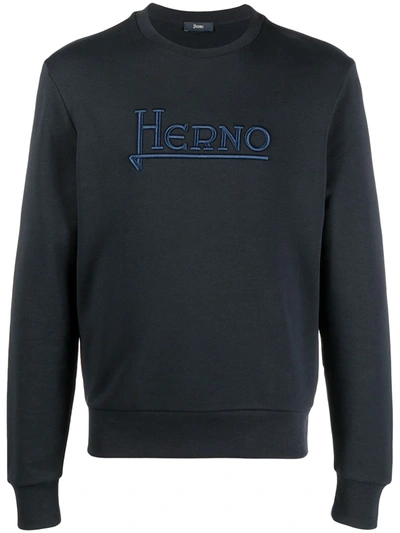 Herno Lettering Embroidered Sweatshirt In Blue In Navy
