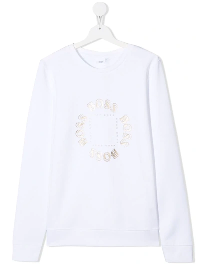 Bosswear Kids' Metallic Logo Print Sweatshirt In White