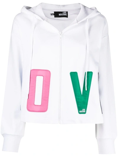 Love Moschino Patch-detail Zip-up Hoodie In White