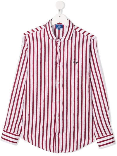 Fay Teen Vertical Stripe-print Linen Shirt In Bianco/rossa