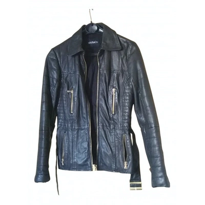 Pre-owned Max & Co Leather Biker Jacket In Black