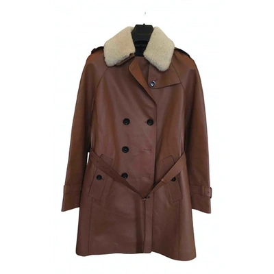 Pre-owned Coach Leather Trench Coat In Brown