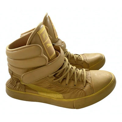 Pre-owned Puma Leather High Trainers In Yellow