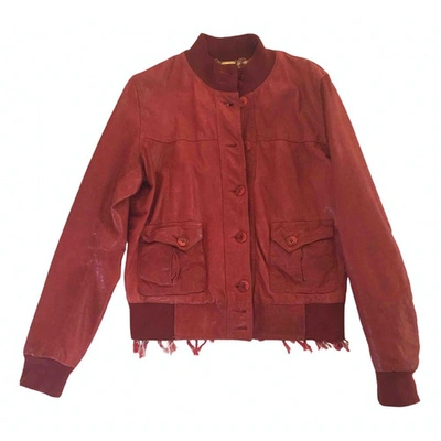 Pre-owned Le Sentier Leather Biker Jacket In Red