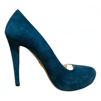 Pre-owned Prada Velvet Heels In Blue