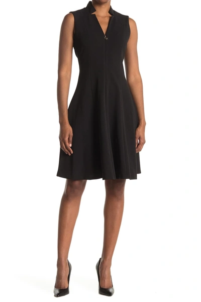 Calvin Klein V-neck Zip Sleeveless Dress In Black