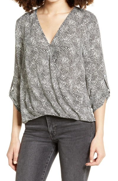 All In Favor Twist Hem Top In Ivory/ Black Abstract Animal