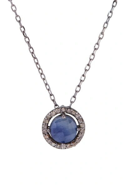 Adornia Fine Echo Round Blue Sapphire Halo Pendant Necklace