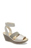 Fly London Yode Wedge Sandal In Silver Borgogna Leather