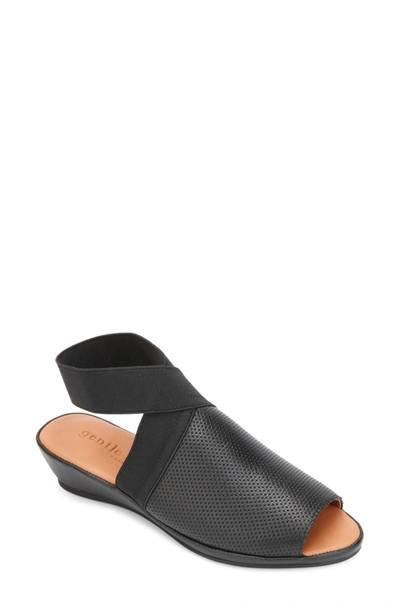 Gentle Souls By Kenneth Cole Lily Wedge Sandal In Black Leather