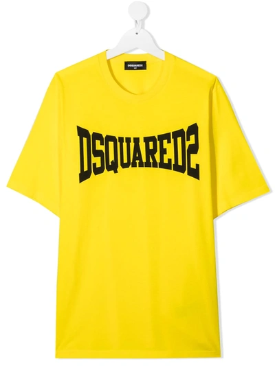 Dsquared2 Teen Logo Print T-shirt In Yellow