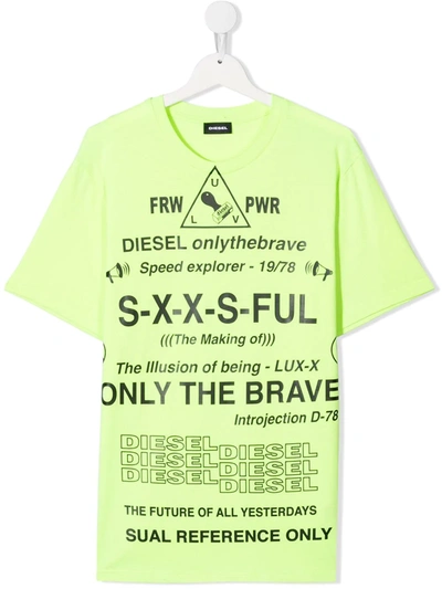 Diesel Teen Slogan Print T-shirt In Green