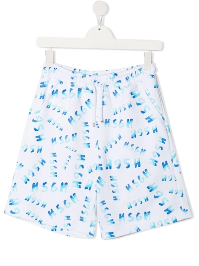 Msgm Teen Logo Print Shorts In White