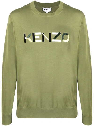 Kenzo Intarsia-knit Logo Jumper In Green